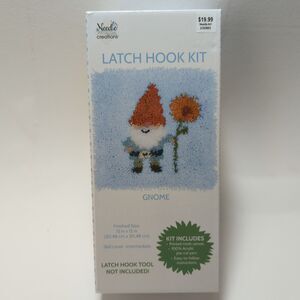 New Gnome Latch Hook Kit Needle Creations 12 Inch Square Retro Flower Garden Elf